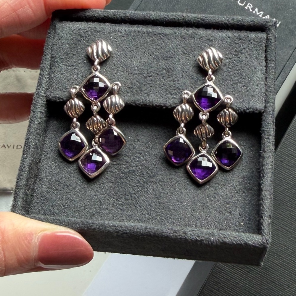 David Yurman Earrings Amethyst 925 Sterling Silver Chandelier NEVER WORN